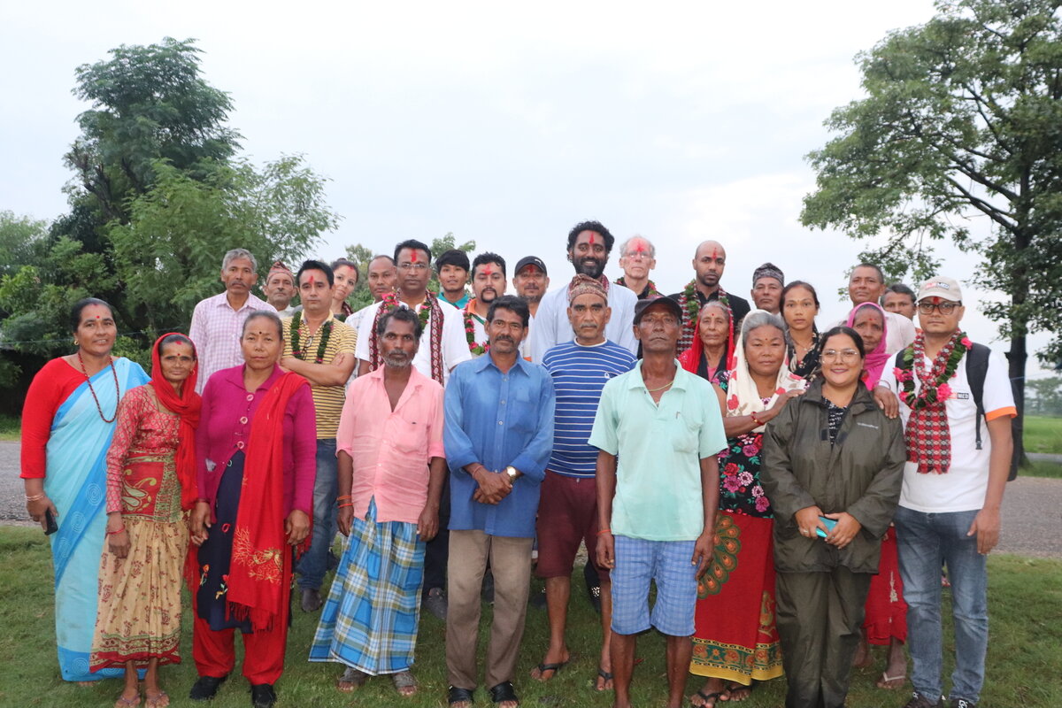 Visit of SANTD (Sarah Traore) and ILEP delegation (Muntasir Mukhier and Geoff Warne) in Lumbini Province with members of the self-help group of people affected by NTDs. Photo: © FAIRMED<br>