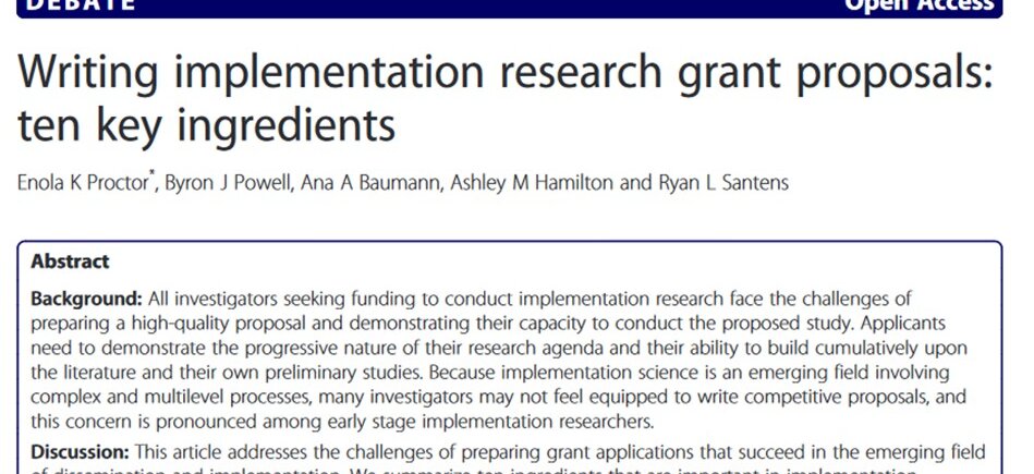 Writing implementation research grant proposals: ten key ingredients