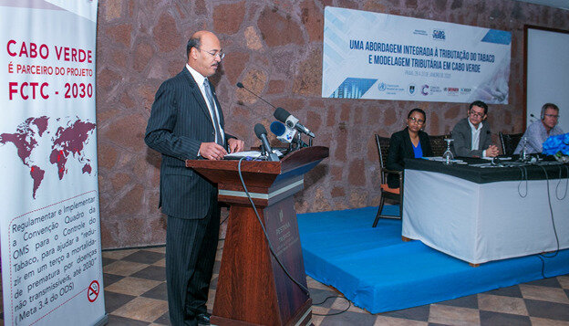 Former Cabo Verde’s Secretary of State for Finance, Gilberto Barros speaking at a tobacco tax workshop organized by the Secretariat of the WHO FCTC in January 2020 in Praia, Cabo Verde. Photo Credit: © WHO Cabo Verde.